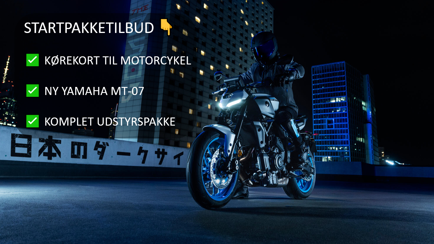 motorcykel startpakketilbud yamaha mt 07 kørekort udstyr